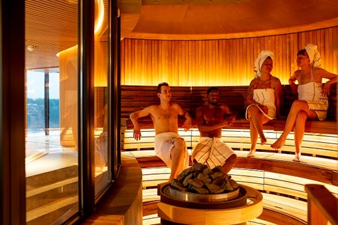 Two men and two women in a sauna on a Viking Line ferry